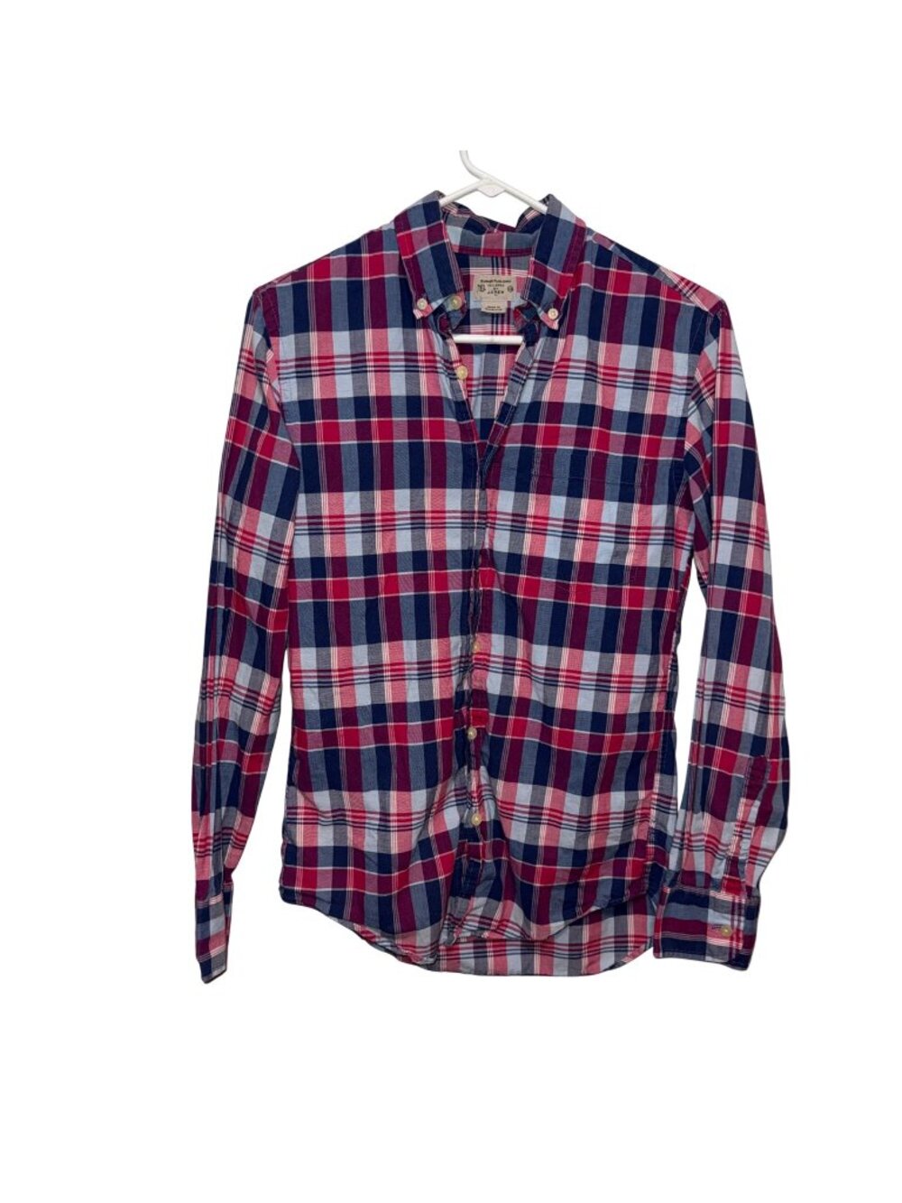 J.Crew Summer Plaid Shirt XS Tailored Fit Long Sleeve PinkNavy Cotton
